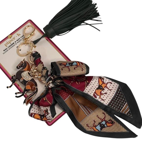 Piper K Horse Bag Charm Crystal Equestrian Scarf Bow Tassel 11.5" Key Ring New - Picture 1 of 8